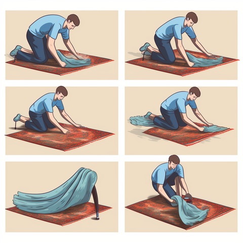 a person flattening their bunched up rug