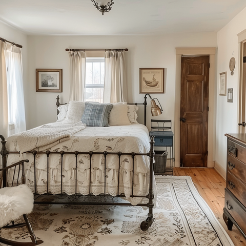 a vintage style farmhouse bedroom