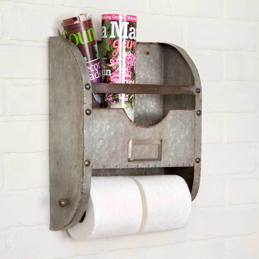 Creative Co-Op Metal Toilet Paper Holder Wall Rack and Bucket