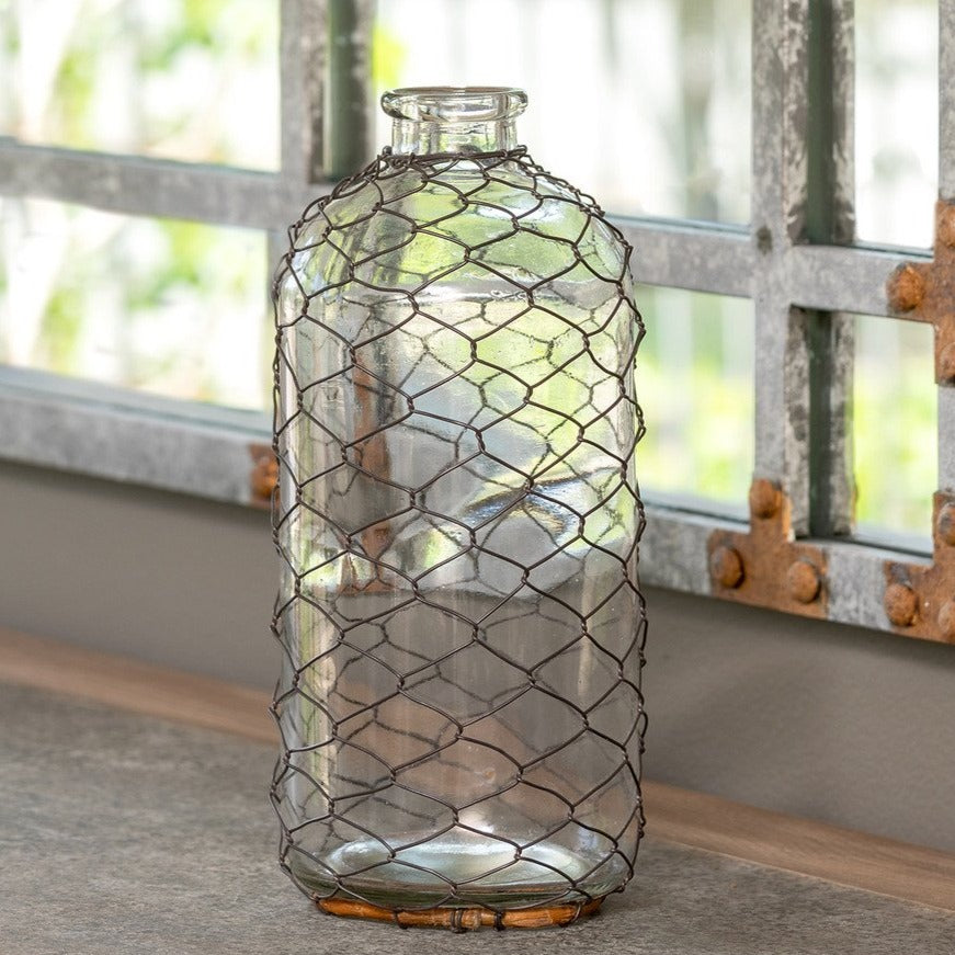 Tall Glass Jar With Chicken Wire 13 Inch