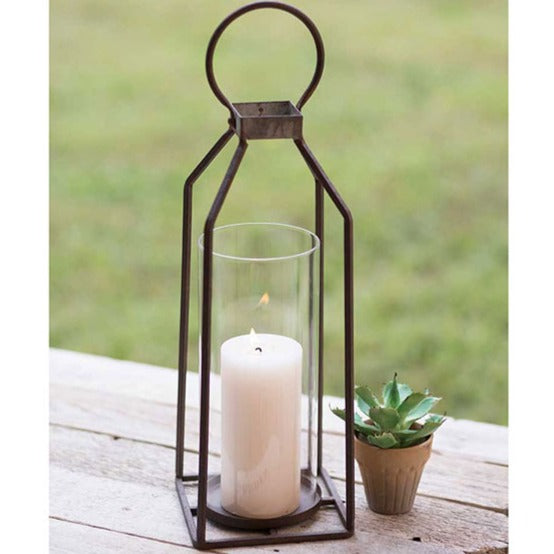 13 Open Wood Lantern - Oak - with 4x8 Cylinder & Floating Candle - I Do  Decorating and Rental Service