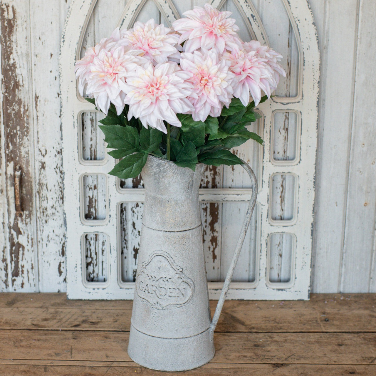 Artificial Hydrangea, Rose and Dahlia Stems in Glass Pedestal Vase