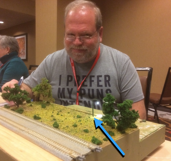 Gary Toothe adding the new Dwarvin N-Scale Lights to his diorama he had made.
