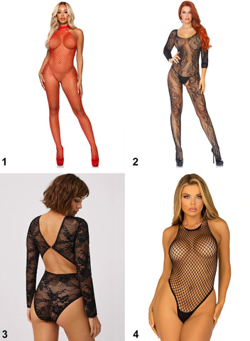 Lace and fishnet style bodystockings and body-top