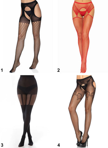 assorted collection of suspender tights