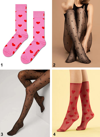 Heart patterned socks, tights and knee-highs