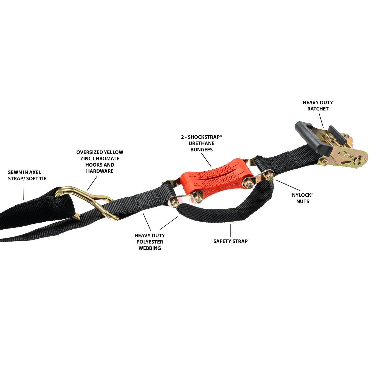 Commercial Grade ShockStrap Ratchet Strap, 27ft x 2in