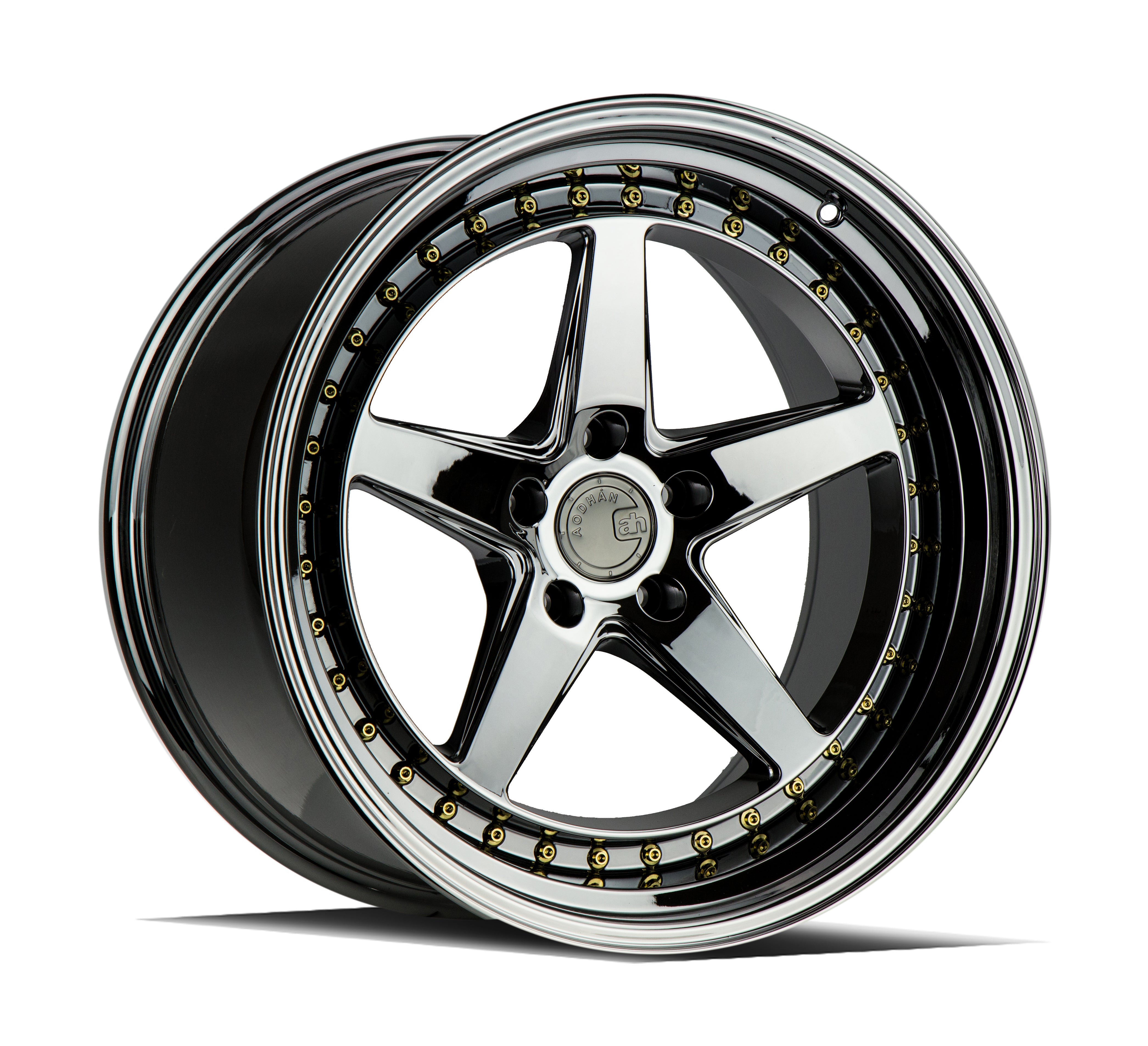 Aodhan DS05 19x11 5x114.3 +15 Black Vacuum W /Gold Rivets