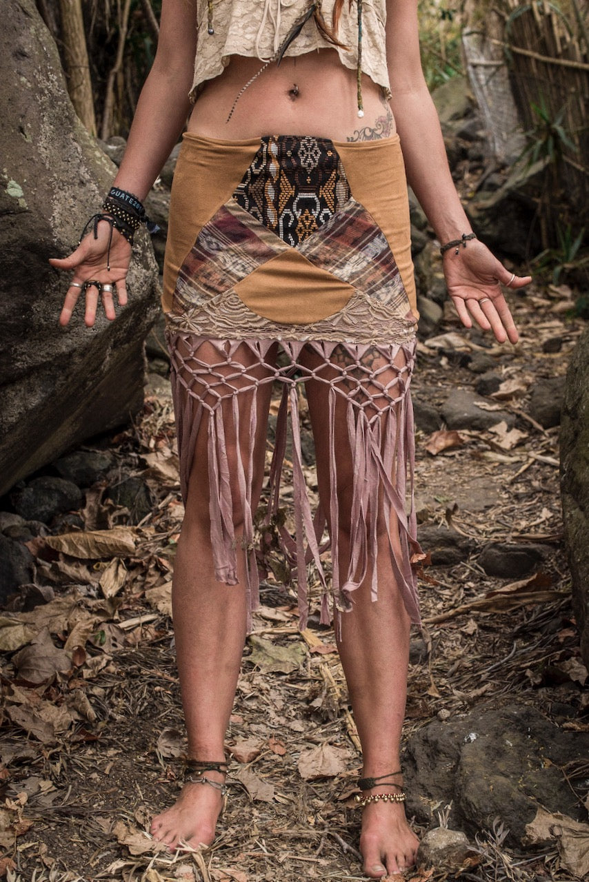 mustard fringe skirt