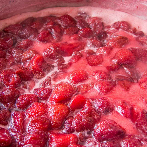 Boiling homemade strawberry jam