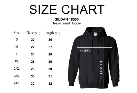 Unisex Heavy Blend™ Hoodies Sweatshirt Size Chart