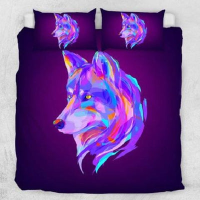 Colorful Wolf Purple Duvet Cover Set Kidzo