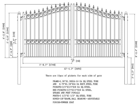 Aleko Steel Dual Swing Driveway Gate - LONDON Style - 12 x 6
