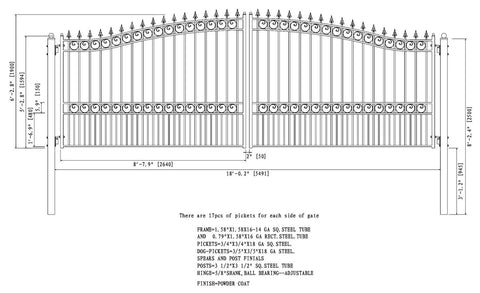 Aleko Steel Dual Swing Driveway Gate - LONDON Style - 18 x 6