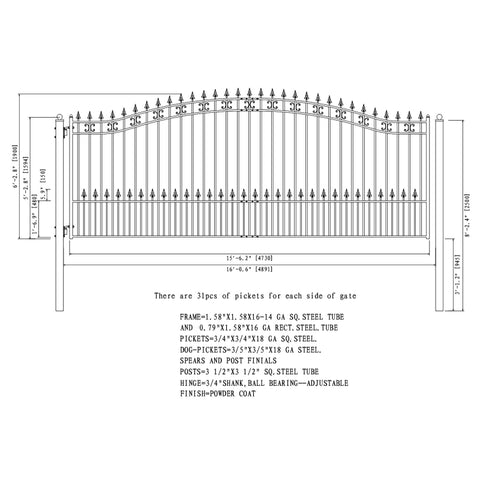 Aleko Steel Single Swing Driveway Gate - ST.PETERSBURG Style