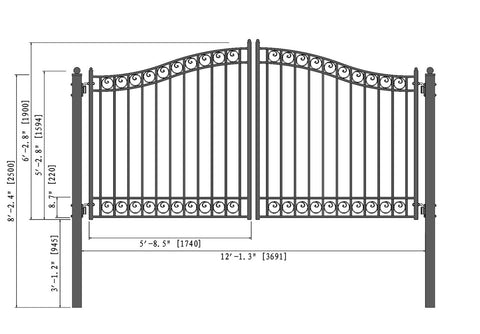Aleko Steel Single Swing Driveway Gate - LONDON Style - 12 x