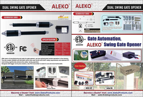 Aleko Dual Swing Gate Operator - GG1300U/AS1300U AC/DC - ETL