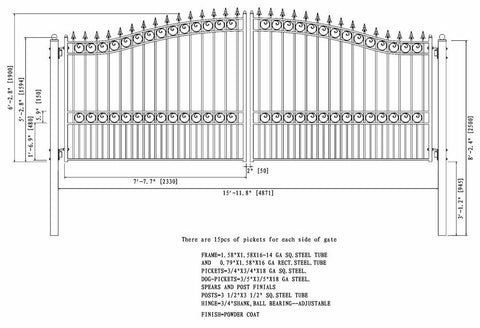 Aleko Steel Dual Swing Driveway Gate - LONDON Style - 16 x 6