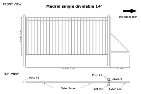 Aleko Single Slide Steel Driveway Gate - MADRID Style - 14 x
