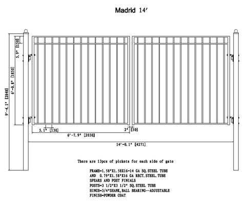 Aleko Steel Dual Swing Driveway Gate - MADRID Style - 14 x 6