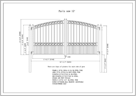 Aleko Steel Dual Swing Driveway Gate - PARIS Style - 12 x 6