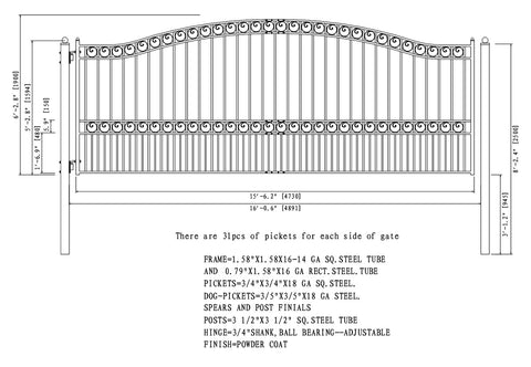 Aleko Steel Single Swing Driveway Gate - PARIS Style - 16 x