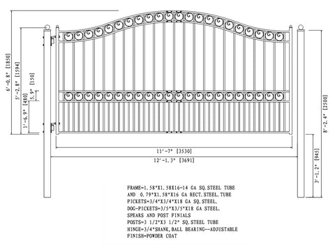 Aleko Steel Single Swing Driveway Gate - PARIS Style - 12 x 