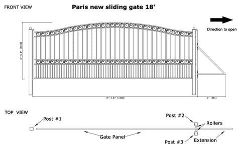 Aleko Steel Sliding Driveway Gate - PARIS Style - 18 x 6 