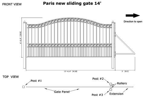Aleko Steel Sliding Driveway Gate - PARIS Style - 14 x 6