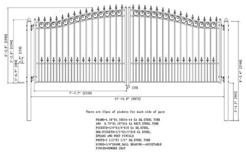 Aleko Steel Dual Swing Driveway Gate - PRAGUE Style - 16 x 6