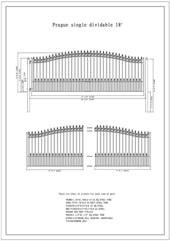 Aleko Steel Single Swing Driveway Gate - PRAGUE Style - 18 x