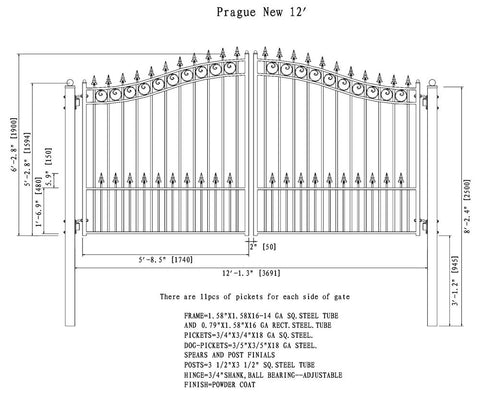 Aleko Steel Dual Swing Driveway Gate - PRAGUE Style - 12 x 6