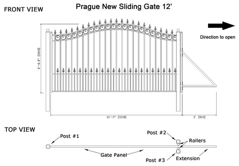 Aleko Steel Sliding Driveway Gate - PRAGUE Style - 12 x 6