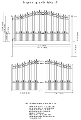 Aleko Steel Single Swing Driveway Gate - PRAGUE Style - 12 x