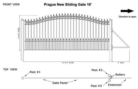 Aleko Steel Sliding Driveway Gate - PRAGUE Style - 16 x 6