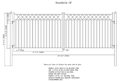 Aleko Steel Dual Swing Driveway Gate - STOCKHOLM Style - 18