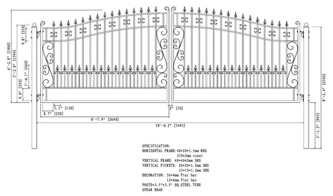 Aleko Steel Dual Swing Driveway Gate - VENICE Style - 18 x 6