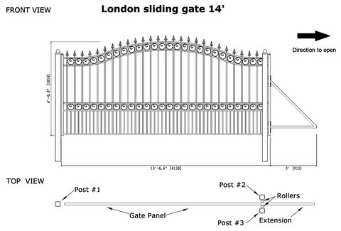 Aleko Steel Sliding Driveway Gate - LONDON Style - 14 x 6