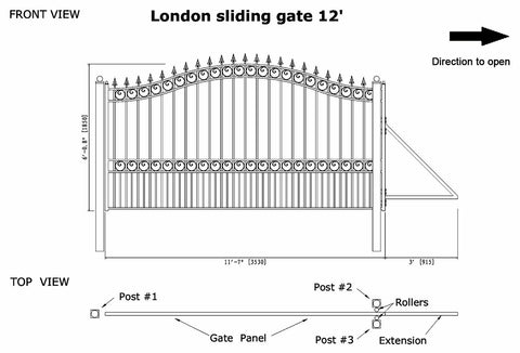 Aleko Steel Sliding Driveway Gate - LONDON Style - 12 x 6