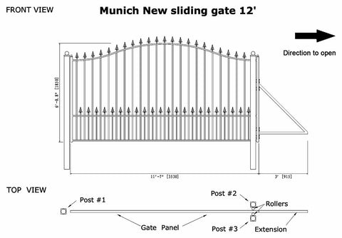 Aleko Steel Sliding Driveway Gate - MUNICH Style - 12 x 6