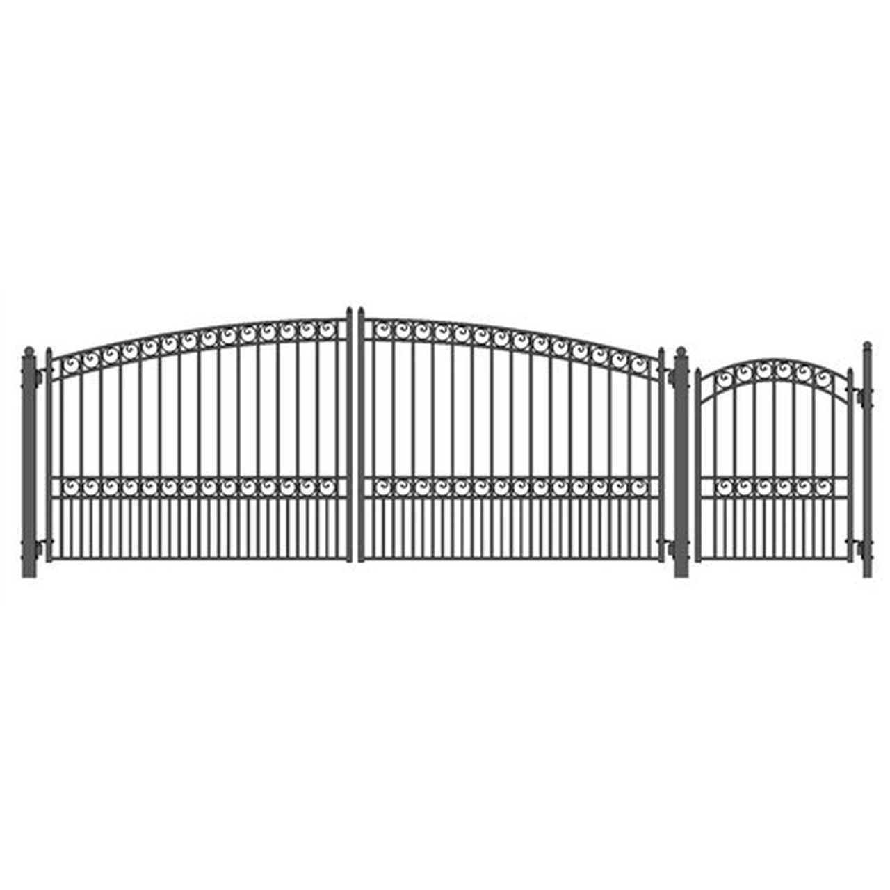 Aleko Steel Dual Swing Driveway Gate - PARIS Style - 16 ft with Pedestrian Gate - 5 ft