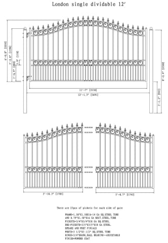 Aleko Steel Single Swing Driveway Gate - LONDON Style - 12 x