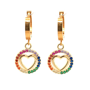 Surgical Steel Rainbow Circle with Heart Earring