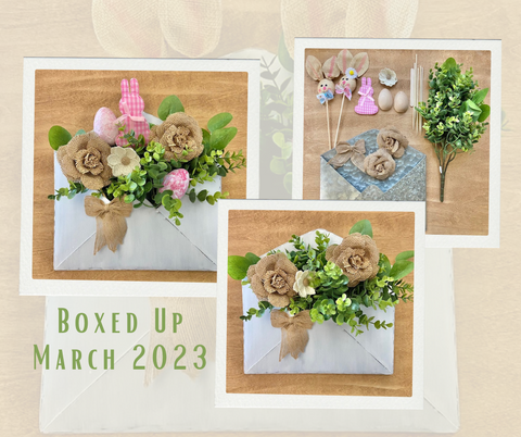 metal envelope painted white with greens and easter colors inserted inside for decoration