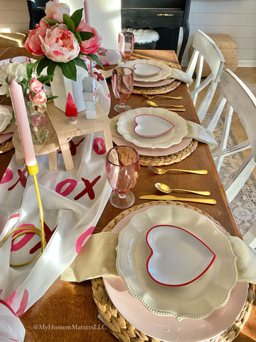 valentine's day tablescape pink and white