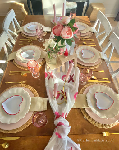 dining table decorated for Valentine's Day