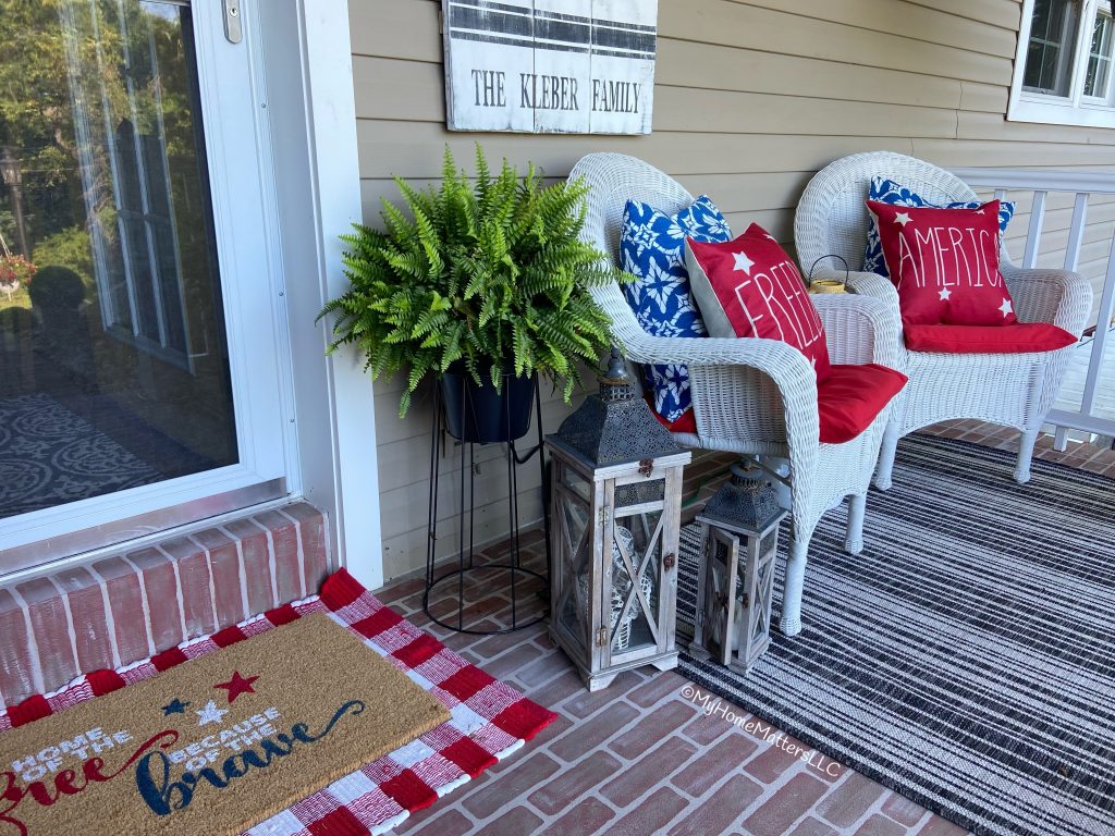 red white and blue front porch