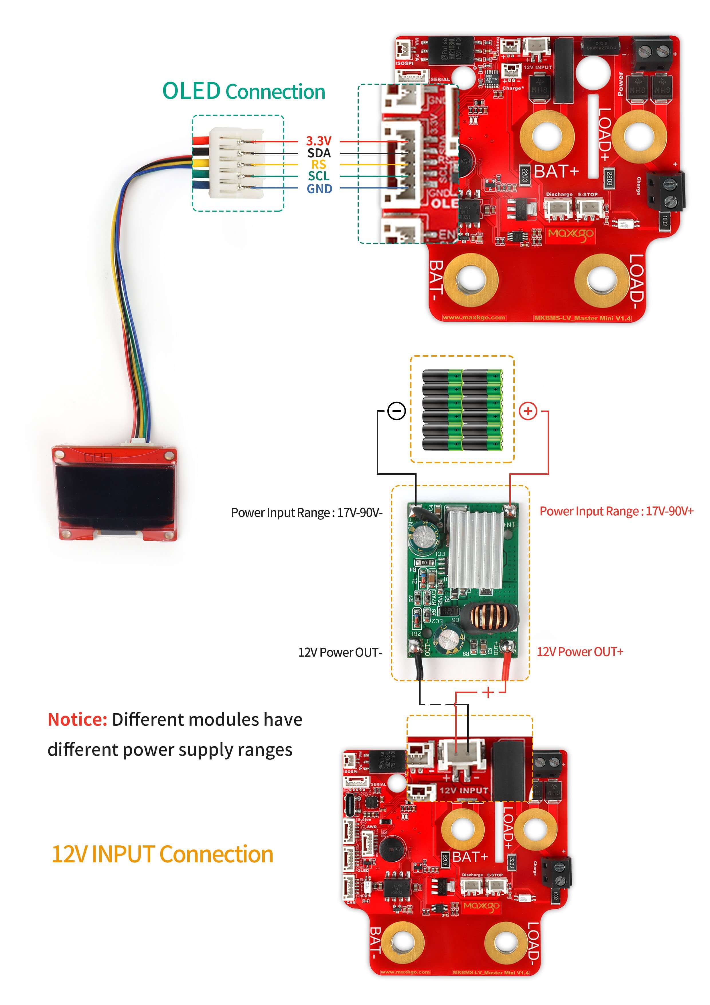 BMS OLED- Step-down module cable connection