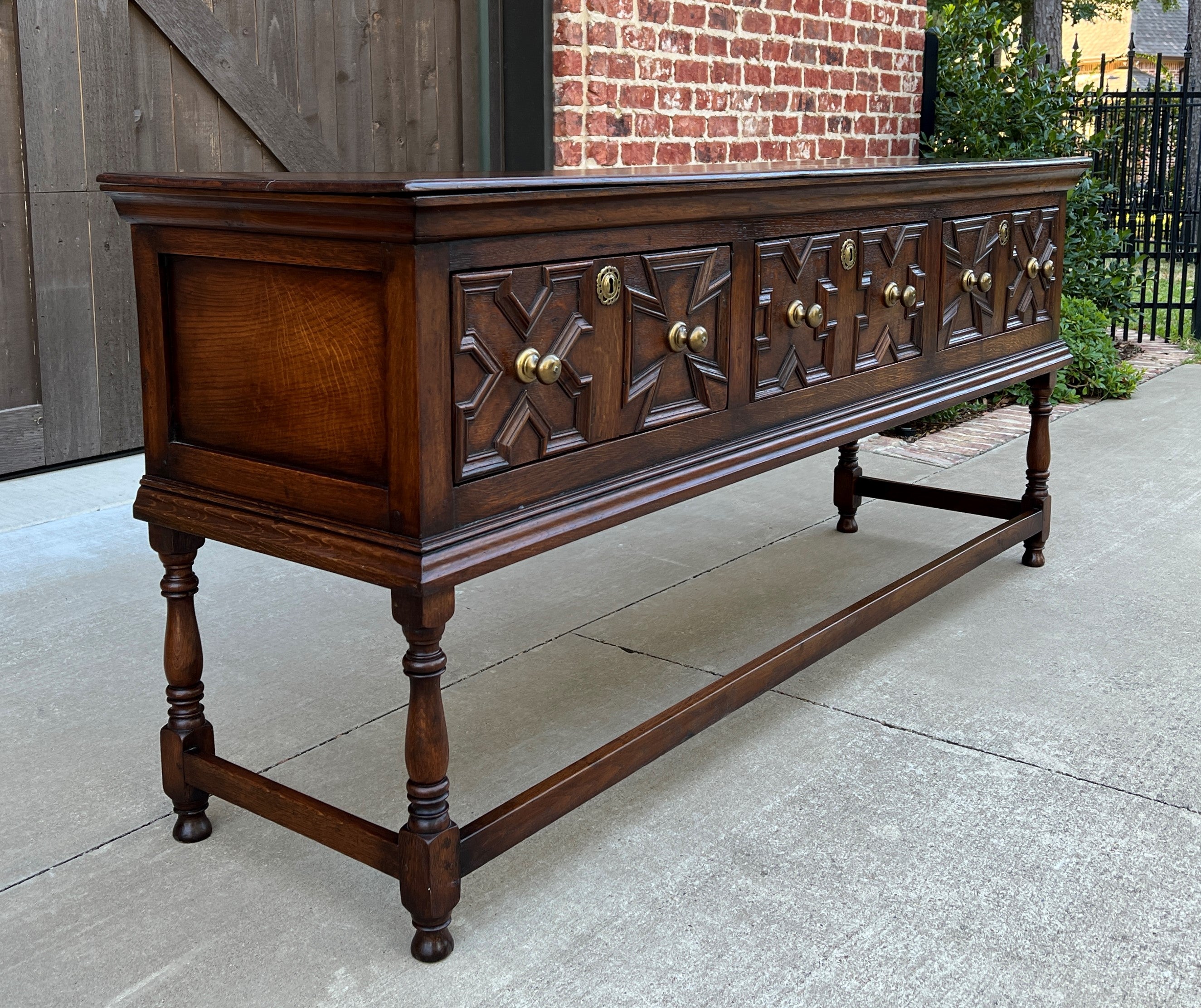 Antique English Sideboard Server Sofa Table Console Buffet Jacobean Oak c. 1890