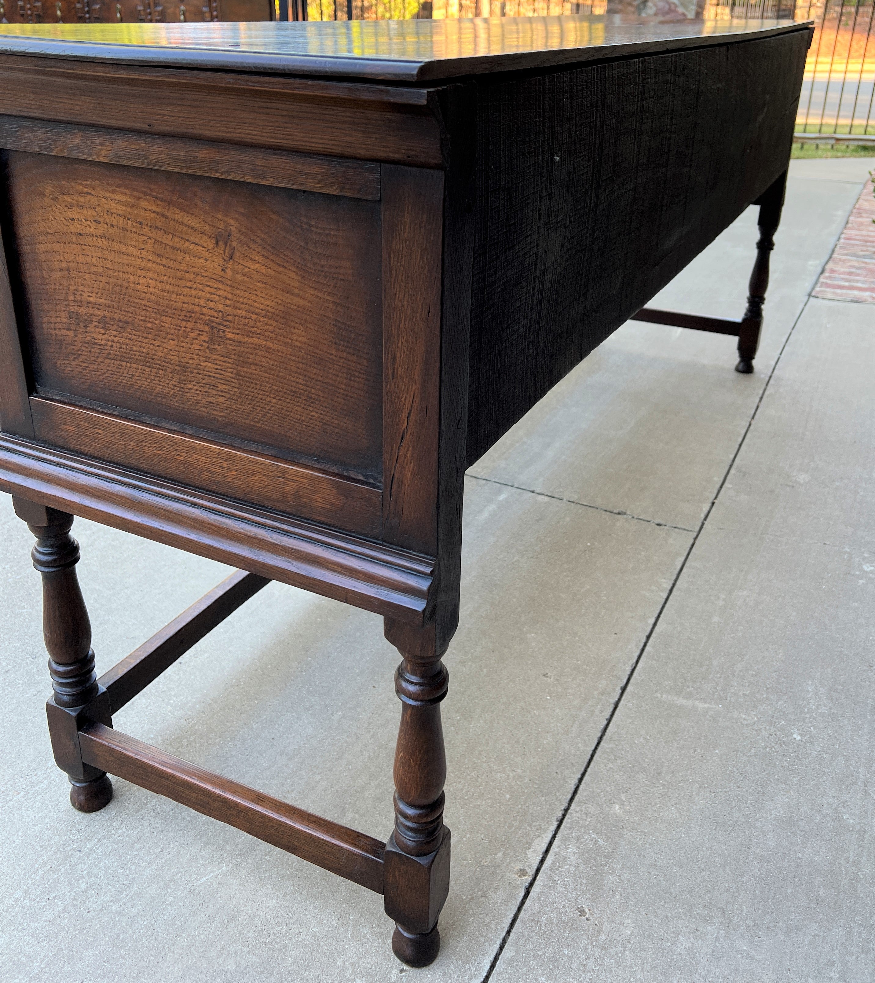 Antique English Sideboard Server Sofa Table Console Buffet Jacobean Oak c. 1890